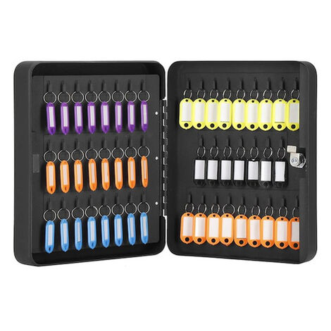 Caja de llaves, metálica, 100 piezas de colgantes para llaves, caja fuerte, negro.