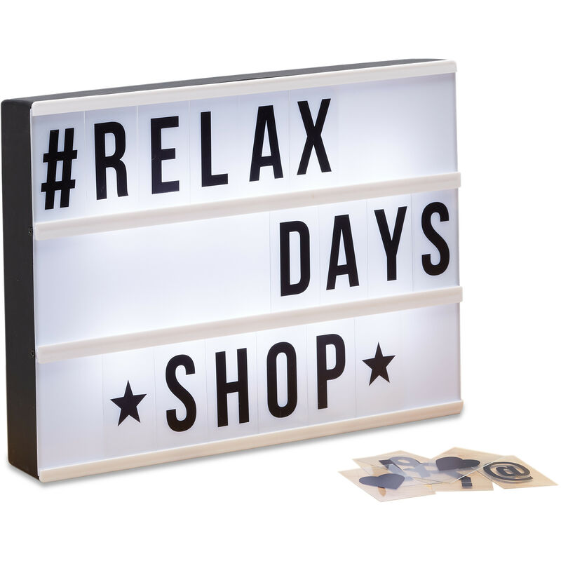 

Relaxdays - Caja de Luz Led con 85 Letras y Símbolos, Plástico, Blanco y Negro, 22 x 30 x 4,5 cm