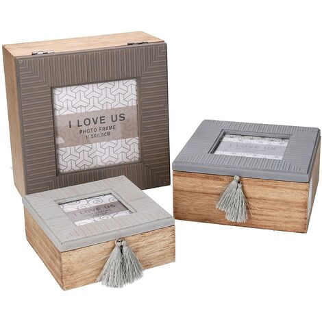 Caja de madera 1-3 cuadrada gris cm18x18h9