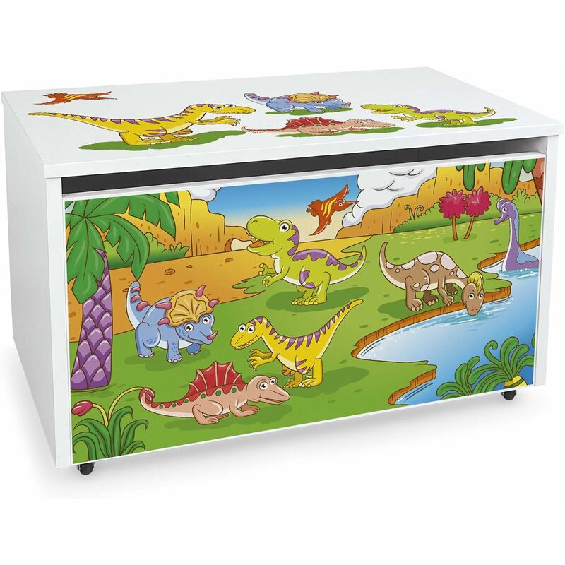 

Caja de madera blanca móvil, Motivo: Dino