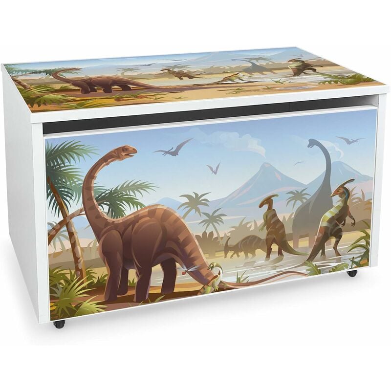 

Caja de madera blanca móvil, Motivo: Jurassic