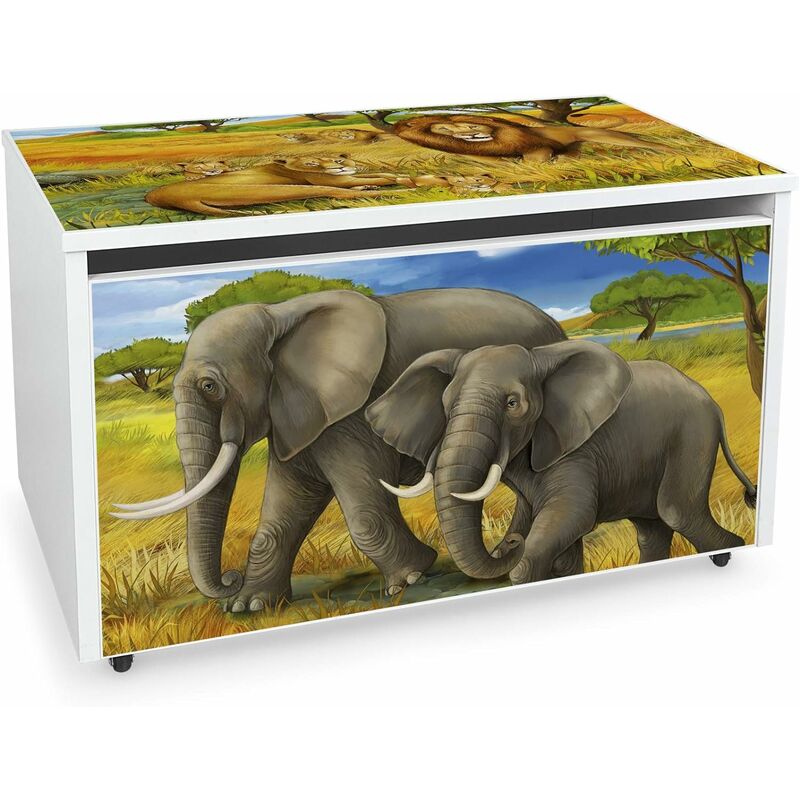 

Caja de madera blanca móvil, Motivo: Safari