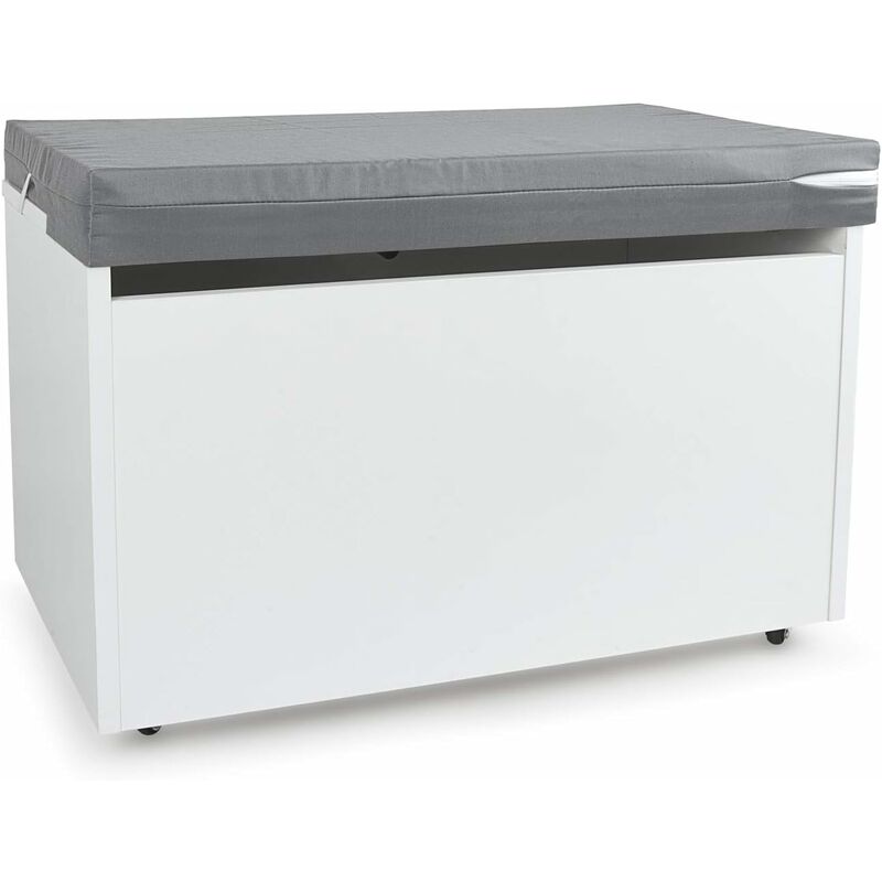 

Caja de madera blanca móvil XXL+ Cojín banco