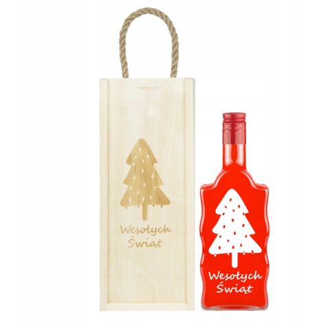 CAJA DE MADERA + botella WAVE con estampado 脕RBOL DE NAVIDAD - REGALO DE NAVIDAD