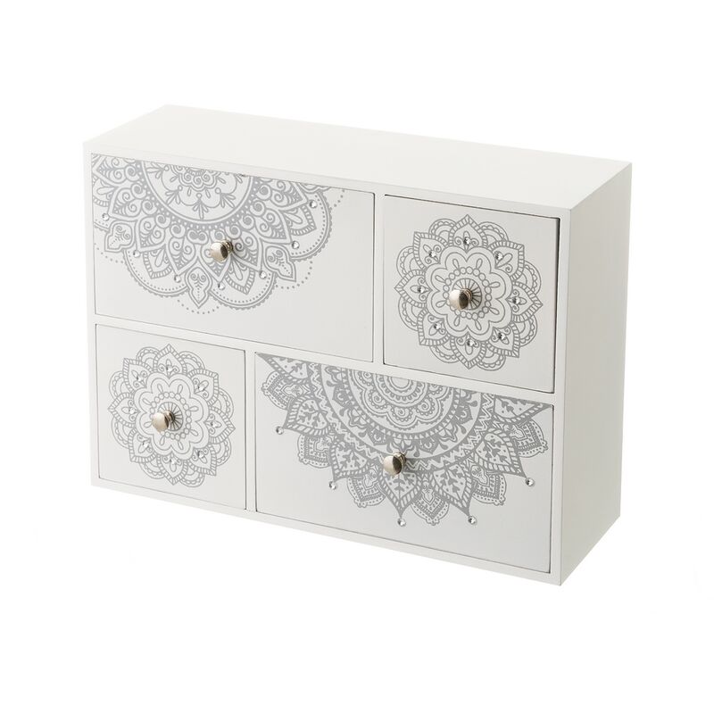 

Caja de madera de MDF organizadora de mandala blanca de 30x10x22 cm