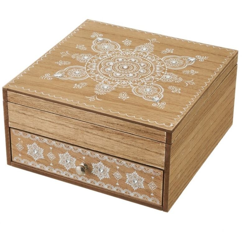 

Caja de madera MDF de mandala marrón y blanca de 20x20x10 cm