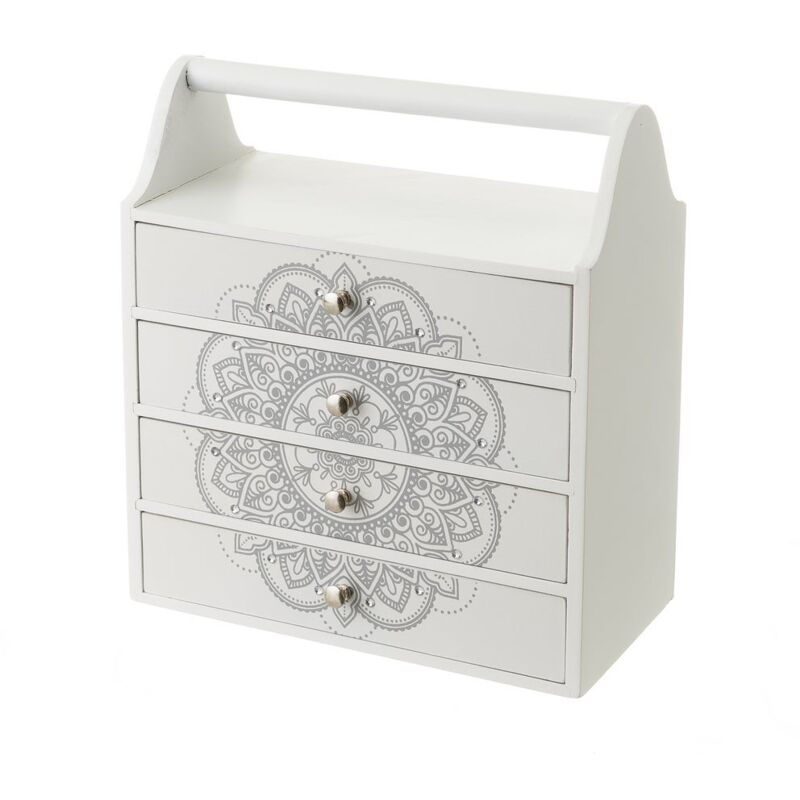 

Caja de madera MDF organizadora de mandala blanca de 25x13x28 cm