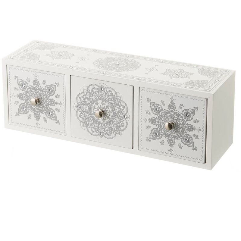 

Caja de madera MDF organizadora de mandala blanca de 33x10x11 cm