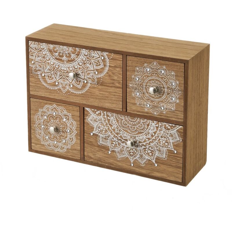 

Caja de madera MDF organizadora de mandala marrón y blanca de 30x10x22 cm