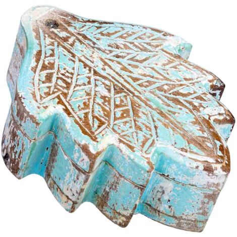 Caja de madera tallada acabado artesanal envejecido azul 17x13.5x5h cm