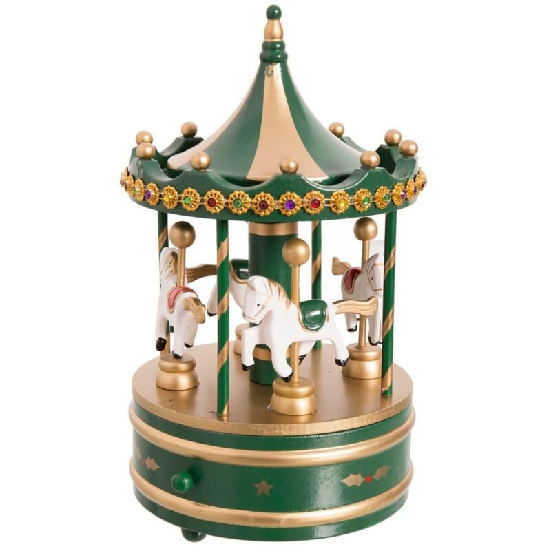 

Caja de música con tiovivo de madera verde de Ø 13x23 cm