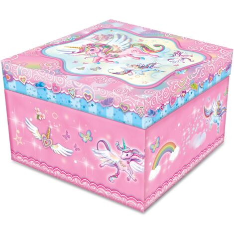 Caja de música cuadrada con un unicornio.