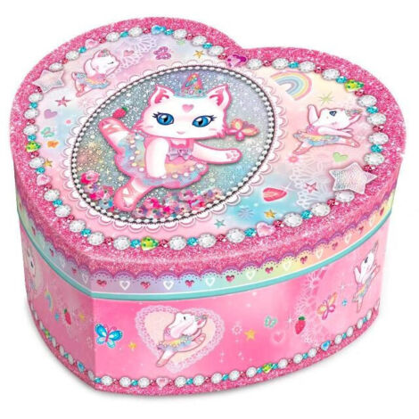 Caja de música de corazón con gato bailarina