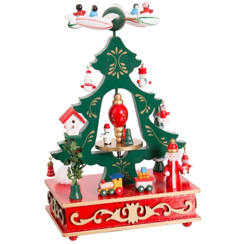 

Caja de música de Navidad tren de madera roja de 18x12x24 cm