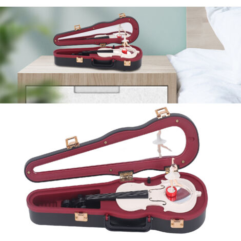 Caja de música decorativa con forma de violín y una bailarina giratoria interpretando ballet.