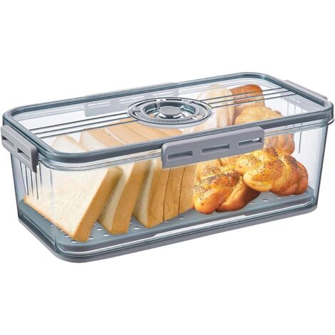 Caja de pan, panera, caja de pan, cajas de almacenamiento de plástico con tapa - Cesta de almacenamiento - Cajas de pan - Caja de almacenamiento apilable para refrigerador