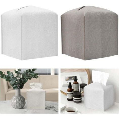 Caja de pañuelos KZQ, cuadrada, de cuero sintético, moderna e impermeable, con correa inferior, plegable y decorativa.