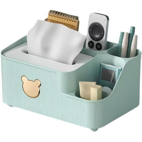 Caja de pañuelos multifuncional con espacio de almacenamiento y soporte para teléfono - organizador de escritorio para mandos a distancia y objetos pequeños - soporte decorativo para pañuelos para la 