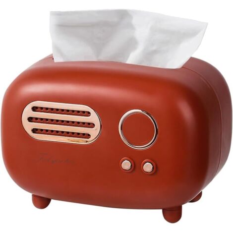 Caja de pañuelos rectangular retro con patrón de radio, práctica y elegante, adecuada para oficina, cocina y sala de estar - roja