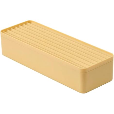 Caja de plástico amarilla para guardar cables de datos y auriculares, organizador de suministros de oficina con tapa, resistente al polvo.