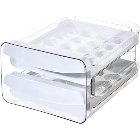 Caja de plástico para huevos, soporte de 2 niveles para refrigerador, caja de almacenamiento de huevos, apilable, tipo cajón, para cocina, picnic, restaurante.