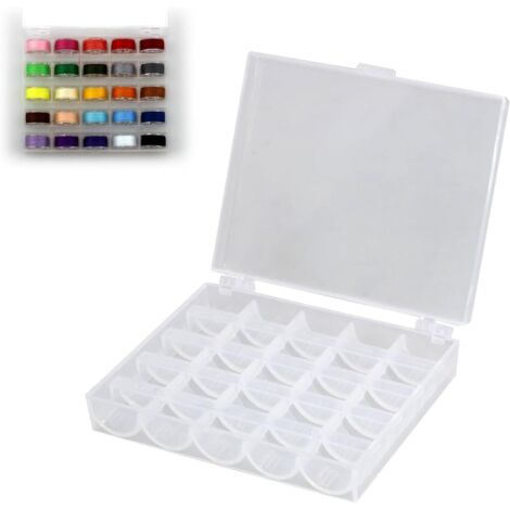 Caja de plástico vacía con 25 compartimentos para canillas de máquina de coser, accesorios de máquina de coser, accesorios de máquina de coser, accesorios de máquina de coser