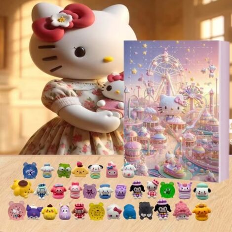 Caja de regalo de Hello Kitty con cuenta regresiva, caja de regalo con calendario de cuenta regresiva navideña, caja sorpresa, 24 cajas sorpresa navideñas