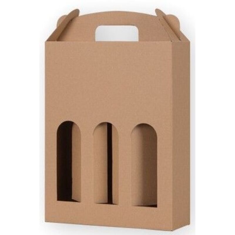 Caja de regalo Kraft con ventana para tres botellas de vino