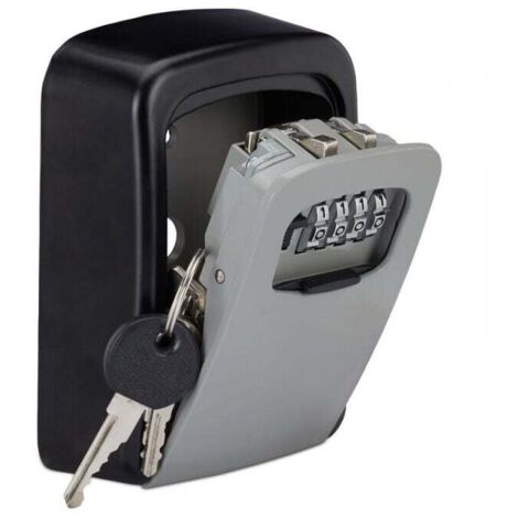 Caja de seguridad para llaves, color negro/plateado, 117 x 82 x 37 mm, código de 4 dígitos, montaje en pared, contenedor para llaves