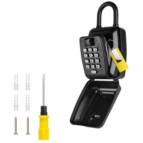 Caja de seguridad para llaves Ulisem para exteriores, grande, impermeable, para montar en la pared, con código de 12 dígitos, con gancho, color negro