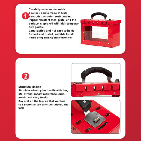 Caja de seguridad portátil transparente para grupos de candados con asa, con capacidad para 12 candados para uso industrial.