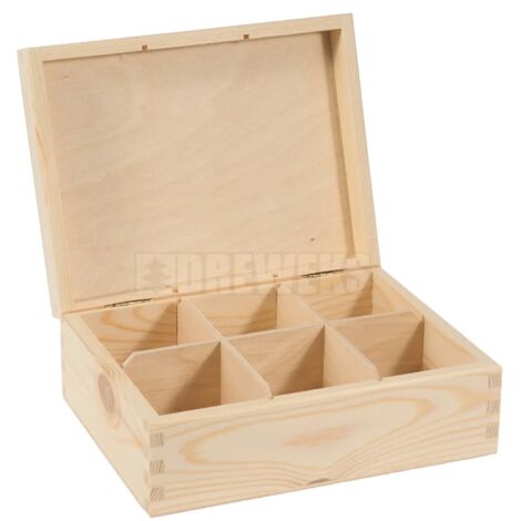 Caja de té, caja de té de madera con 6 compartimentos.