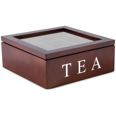 Caja de té de madera con 9 compartimentos - Marrón