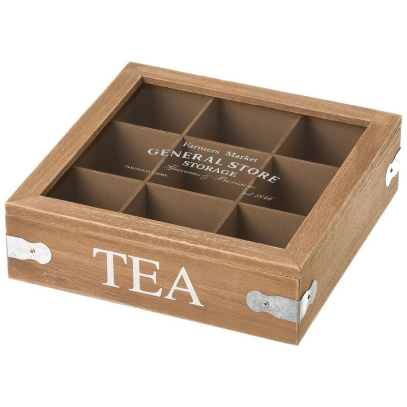 

Caja de té de madera y cristal beige de 7x24x24 cm