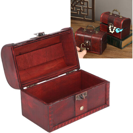 Caja de tesoros de madera vintage “Tactis” – Modelo antiguo tallado con organizador y cerradura para joyas, monedas y cuentas (15 x 8,5 x 10 cm)