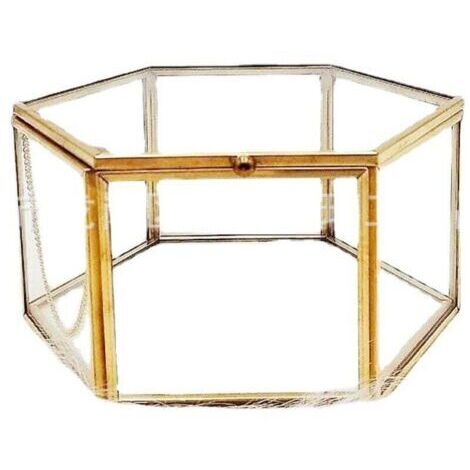 Caja de vidrio vintage con exhibidor geométrico dorado para joyas (pequeña)