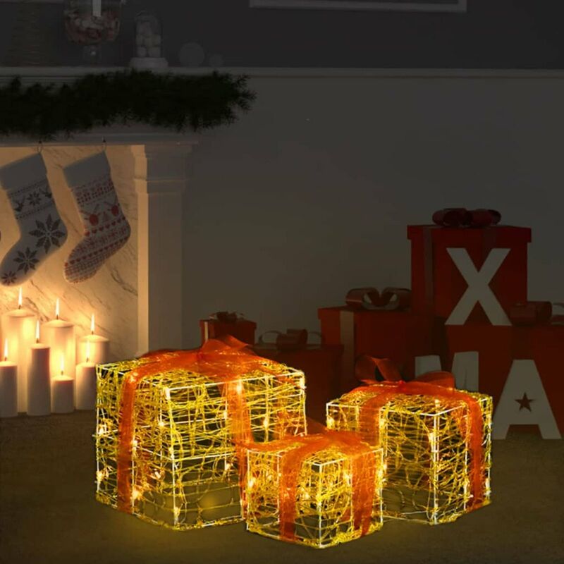 

Happyshopping - Caja decorativa de regalo Navidad acrilico 3 pzas blanco calido