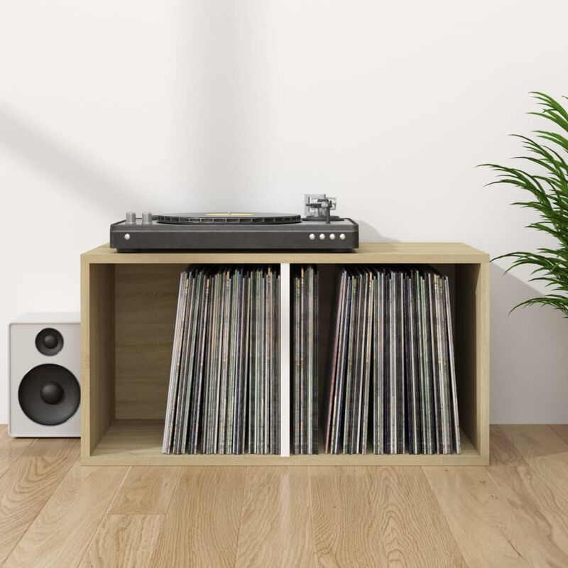 

Caja discos de vinilo aglomerado blanco y Sonoma 71x34x36 cm - Marrón