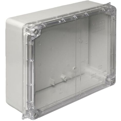 Caja estanca de conexión 220 x 170 x 80 mm sin conos. Color gris y tapa transparente.