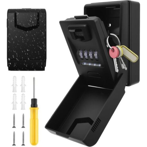 Caja fuerte digital para llaves de exterior con iluminación LED, montaje en pared, código de 4 dígitos, resistente al agua, para llaves de casa y garaje.