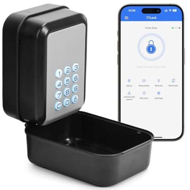 Caja fuerte inteligente con Bluetooth, compatible con la app TTLock y código PIN de 12 dígitos. Ideal para casa, garaje, apartamento, etc.