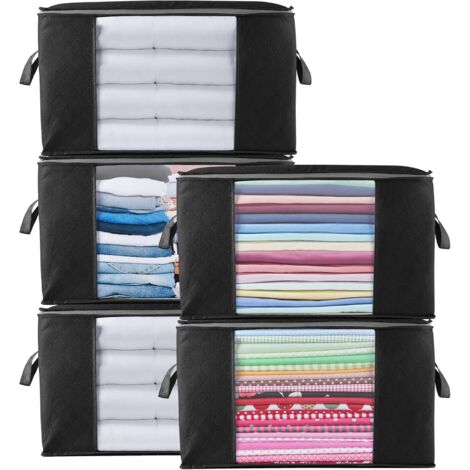 Caja grande para guardar ropa, tela gruesa no tejida, organizadores plegables con asa para edredones, ropa de cama, mantas, almohadas y juguetes, color negro