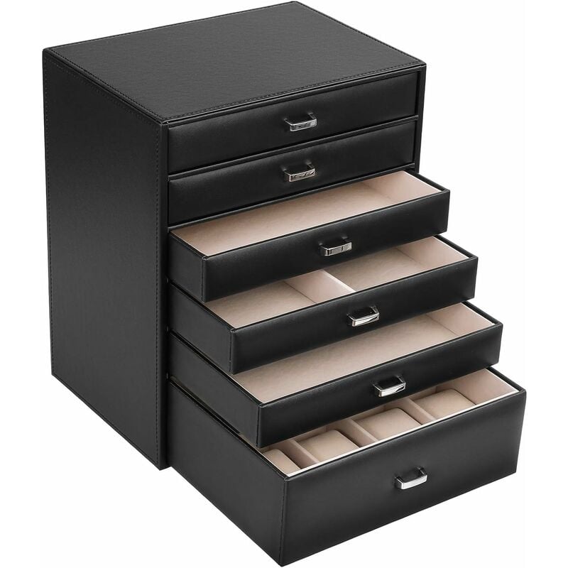 

Caja Joyero 6 Niveles, Caja para Joyas con Espejo y Cajones, para Pendientes, Collares, Pulseras, Anillos, Relojes, Regalo para la Navidad y el Año