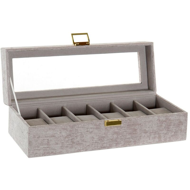 

Caja-Joyero DKD Home Decor Relojes Beige Gris Poliéster (33 x 11 x 9 cm)