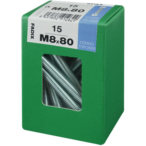 CAJA L 15 unid. TORNILLO METRICA CAB HEX+TUERCA CINC M 8x80mm FADIX