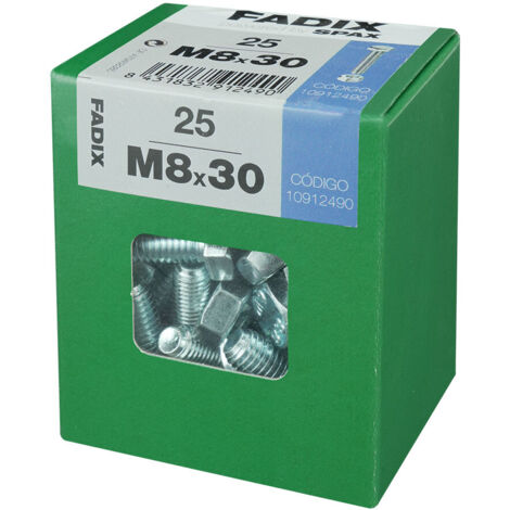 CAJA L 25 unid. TORNILLO METRICA CAB HEX+TUERCA CINC 2M 8x30mm FADIX