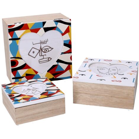 Caja madera 1-3 cuadrado multicolor cm18x18h9