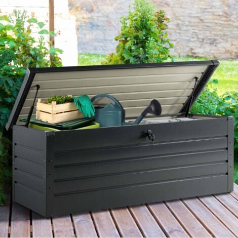 IDMARKET Caja metálica de jardín con cerradura gris antracita 600L 165x70x63 cm