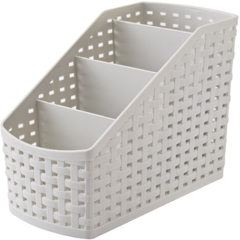 Caja multifuncional de PP con 4 compartimentos para escritorio, para lápices, maquillaje y cosméticos (1 unidad, blanca)