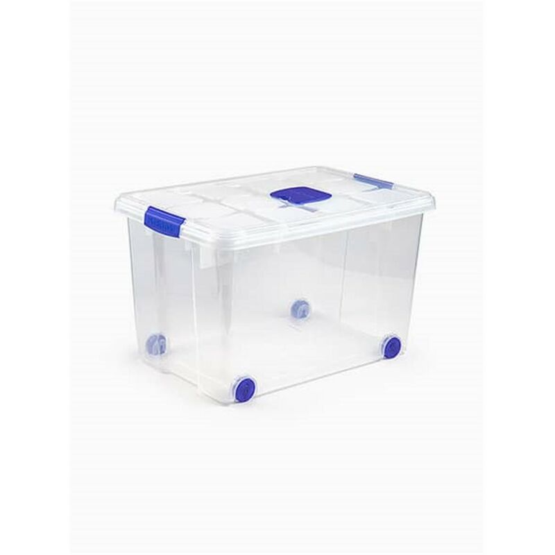 Caja de plástico para almacenaje TRANSPARENTE - 55 L (59x40x35cm) Con ruedas